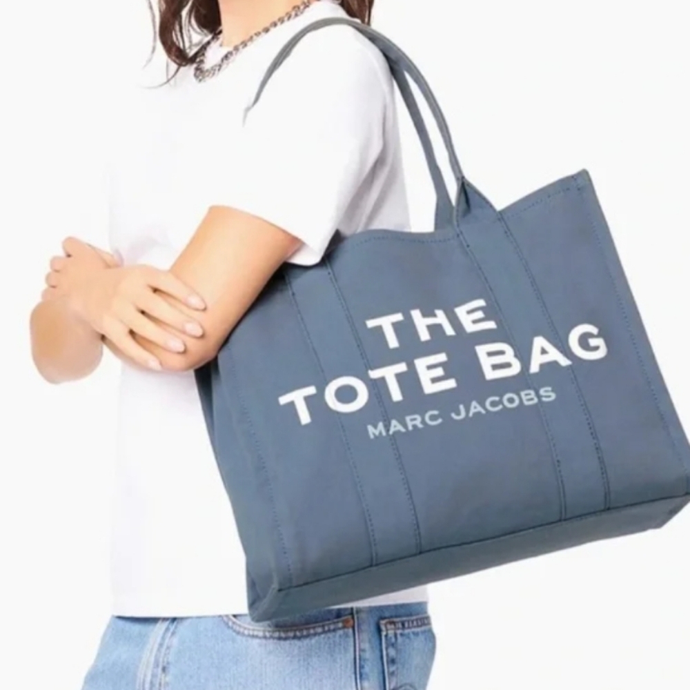 Marc Jacobs Slate Blue Canvas Large Tote with White Logo